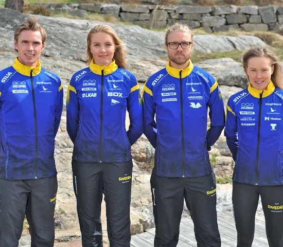 Fyra av de förhandsuttagna till höstens EM i Ungern. Från vänster: Martin Regborn, Hanna Lundberg, Gustav Bergman och Tove Alexandersson.