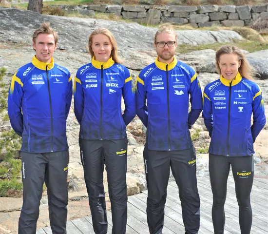 Från vänster: Martin Regborn, Hanna Lundberg, Gustav Bergman och Tove Alexandersson som springer samtliga distanser på världscupen i Tjeckien i början på augusti.
